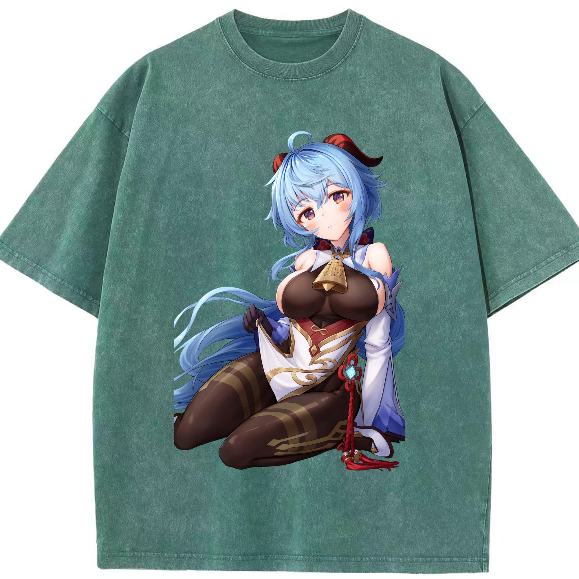 げんし神 甘雨 かんう genshin Ganyu 綿100% ヴィンテージ風 半袖Tシャツ（フロントプリント）